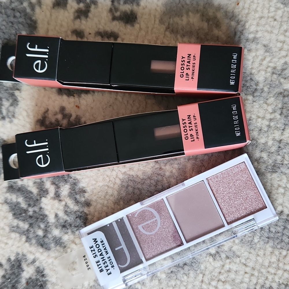 Glossy Lip Stain and Bite Size Eyeshadow Set - Pink and Rose BUNDLE.